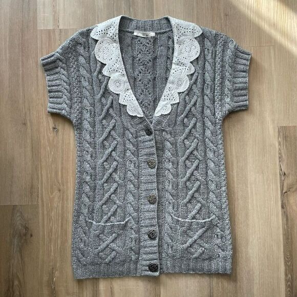 3.1 Phillip Lim Cashmere Cable Knit Grey Button Sweater Cardigan Women’s Small - Picture 1 of 8